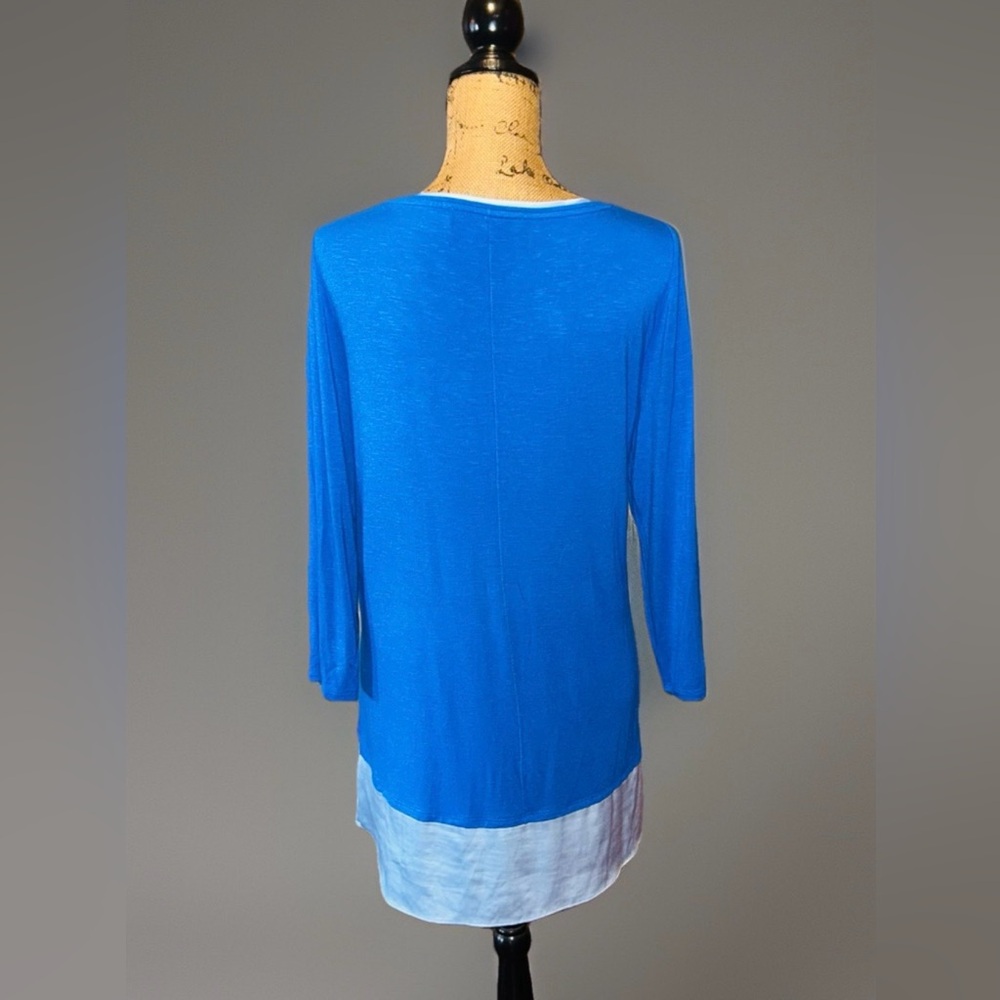 White House Black Market Top Womens Large L Blue 3/4 Sleeve Blouse Shirt Tunic - Picture 2 of 4